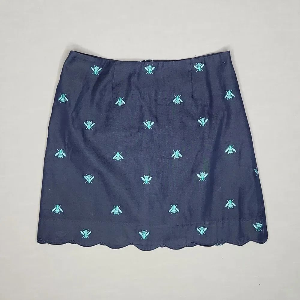 Lilly Pulitzer Chambray Embroidered Bees Midi Scalloped Skirt